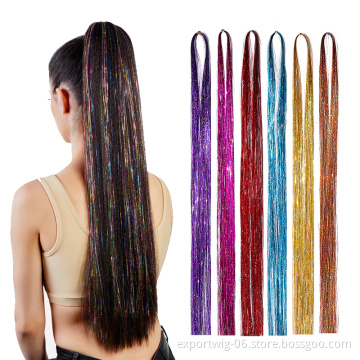 Shiny Hair Tinsel Rainbow Silk Hair Extensions Women for Braiding Headdress Long 100cm  Hair Tinsel Synthetic Crochet Braids